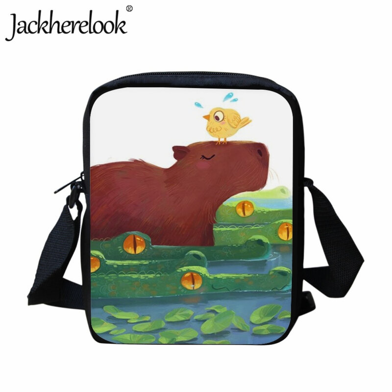 Jackherelook Children's Small Capacity School Bag Fashion Casual Messenger Bag Capybara Cartoon Guinea Pig Shoulder Bag for Kids