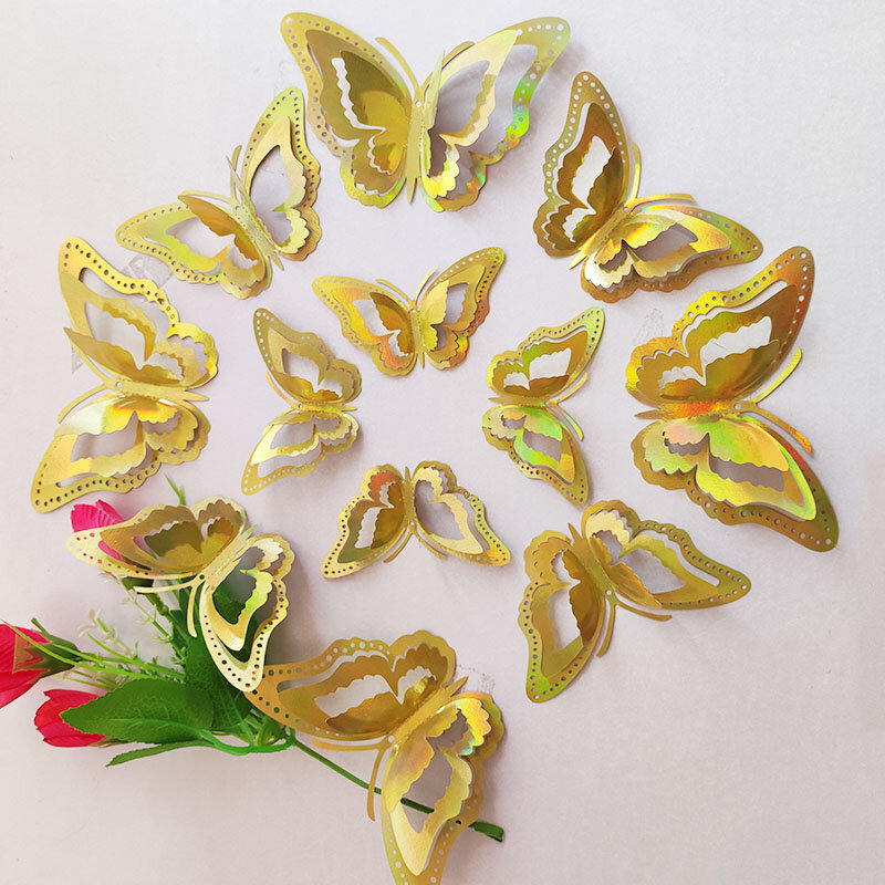 12 stücke 3D-Effekt Gradient Schmetterlinge Wanda uf kleber Wohnzimmer Hochzeit Aufkleber Schmetterling für Geburtstag Wohnkultur diy Party Aufkleber