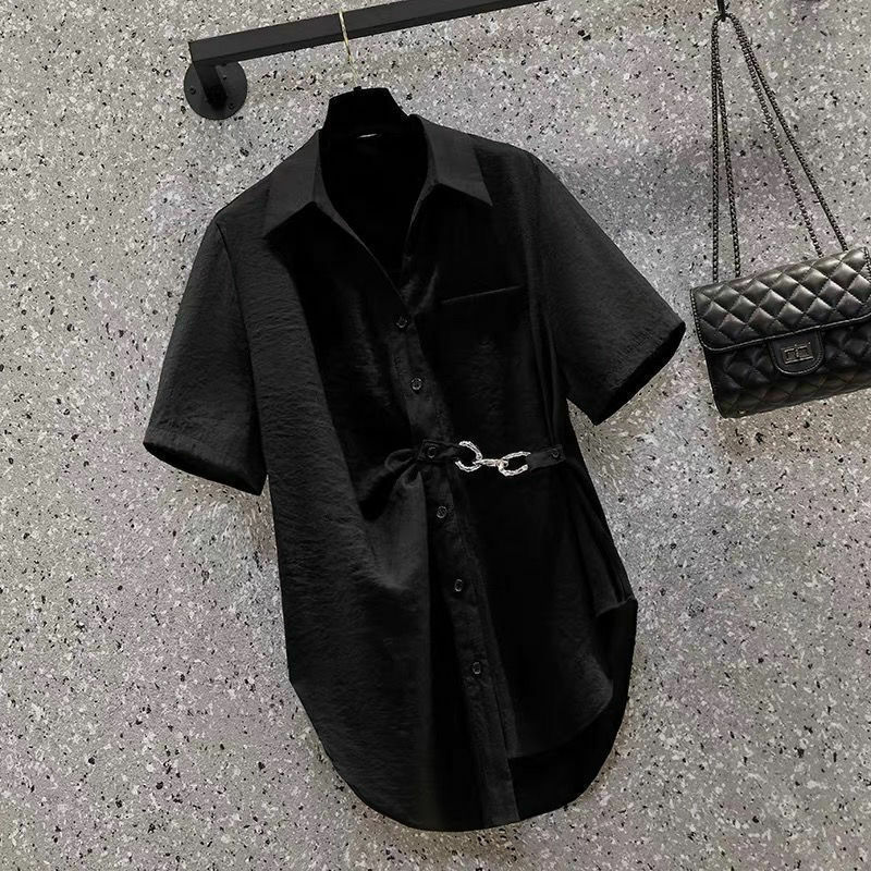 Office Lady Button camicetta allentata manica corta Polo Neck Solid All-match Shirt top Street Casual Fashion abbigliamento donna estate