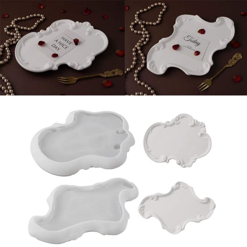 European Floral Relief Storage Dish Silicone Mold DIY Tray Molds Epoxy Clay Gypsum Mould for Home Decor and Gift Giving