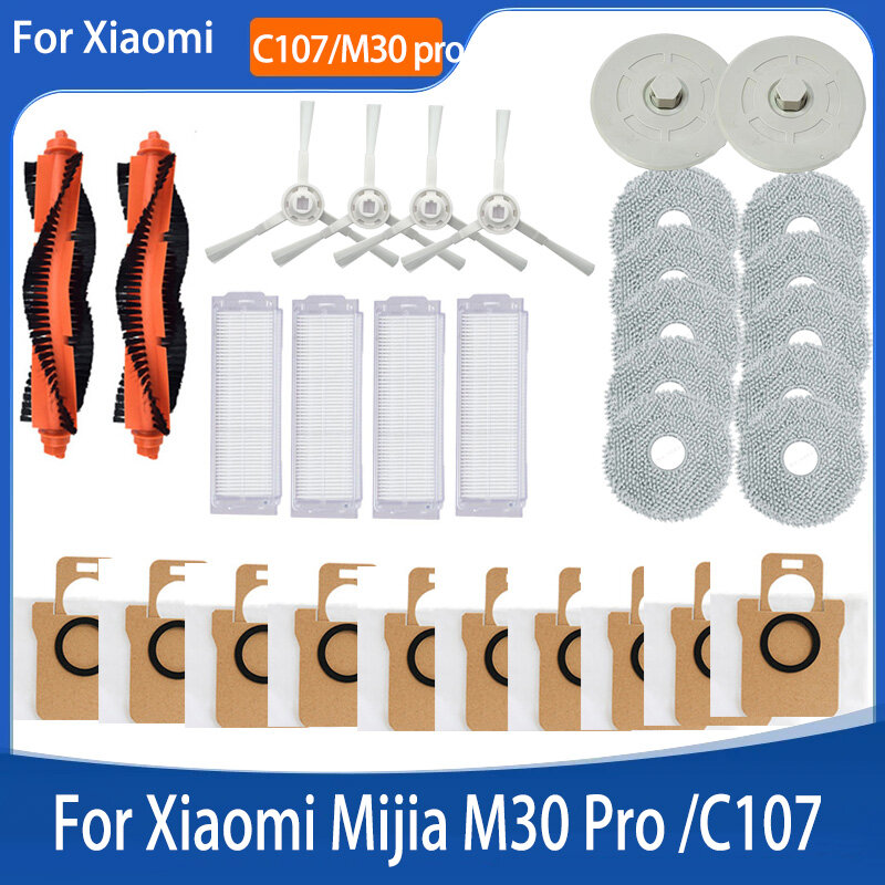 Substituição Roller Side Brush para Xiaomi Mijia M30 Pro, Filtro Hepa, Mop Pano, Saco de pó, Mop Holder, Peças sobressalentes, Acessórios, C107