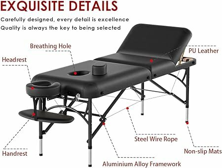 84" Professional Massage Table Portable 3 Fold Memory Foam Aluminium Leg Hold Up to 1100LBS Lightweight Spa Salon Tattoo