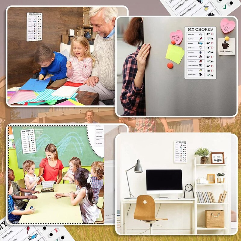 4 Pieces Portable Chore Chart Memo Plastic Board With 10 Detachable Cardstock Fit For Kids Home