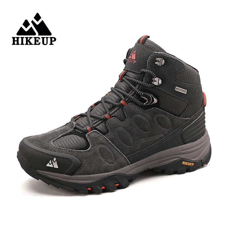 HIKEUP-Bottes de randonnée en daim pour hommes, chaussures de plein air à lacets, bottes de sport chaudes, chaussures de trekking décontractées, non ald, haut, hiver