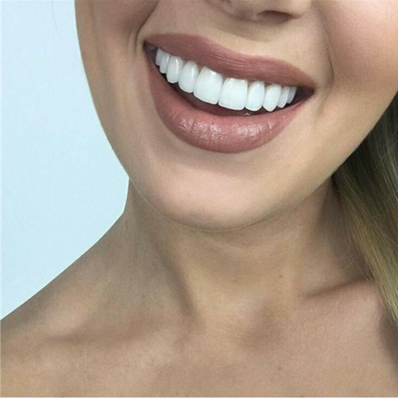 Mais recente snap on sorriso dental superior inferior falso dentes capa perfeita brilhante folheados conforto ajuste flex dentaduras cintas clareamento