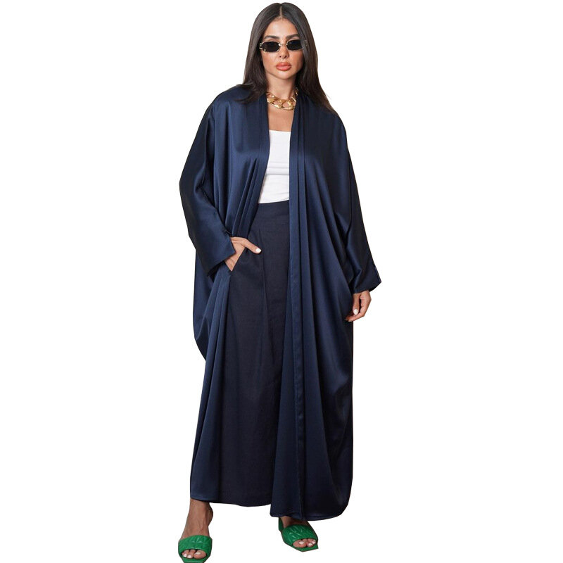 Women Eid Muslim Long Sleeve Dresses Caftan Cardigan Islamic Open Abaya Dress Kaftan Solid Color Ramadan Abayas Loose Jalabiya