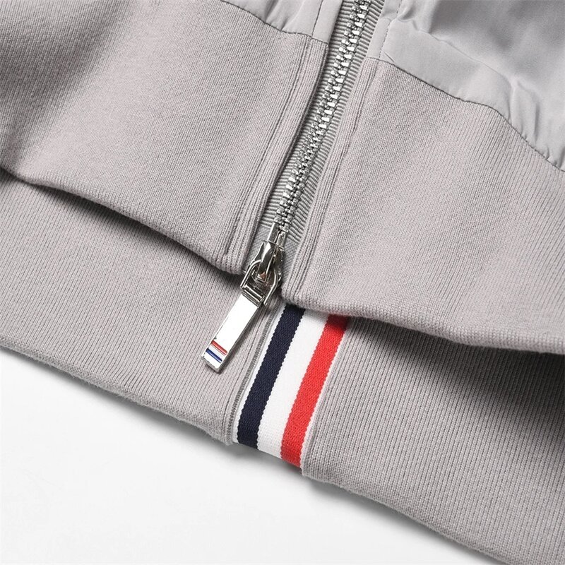 Men Jacket Spring Stripe Stand Collar Long Sleeve Outerwear Windproof Casual Korean Design