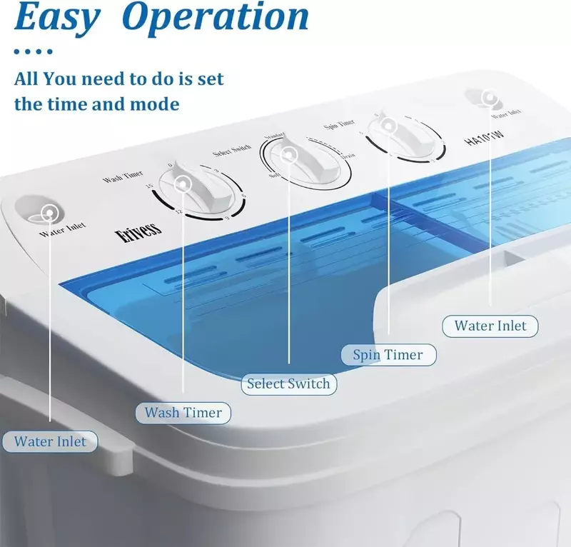 Machine à laver portable à double cuve 18 artérielle, mini lave-linge compact avec essoreur 7