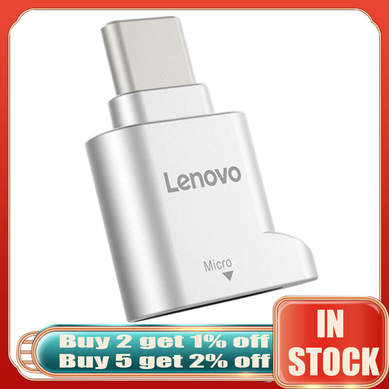Lenovo-lector de tarjetas USB tipo C D201, adaptador de tarjetas TF, microSD, OTG, 480Mbps, USB-C, para ordenador portátil y teléfono