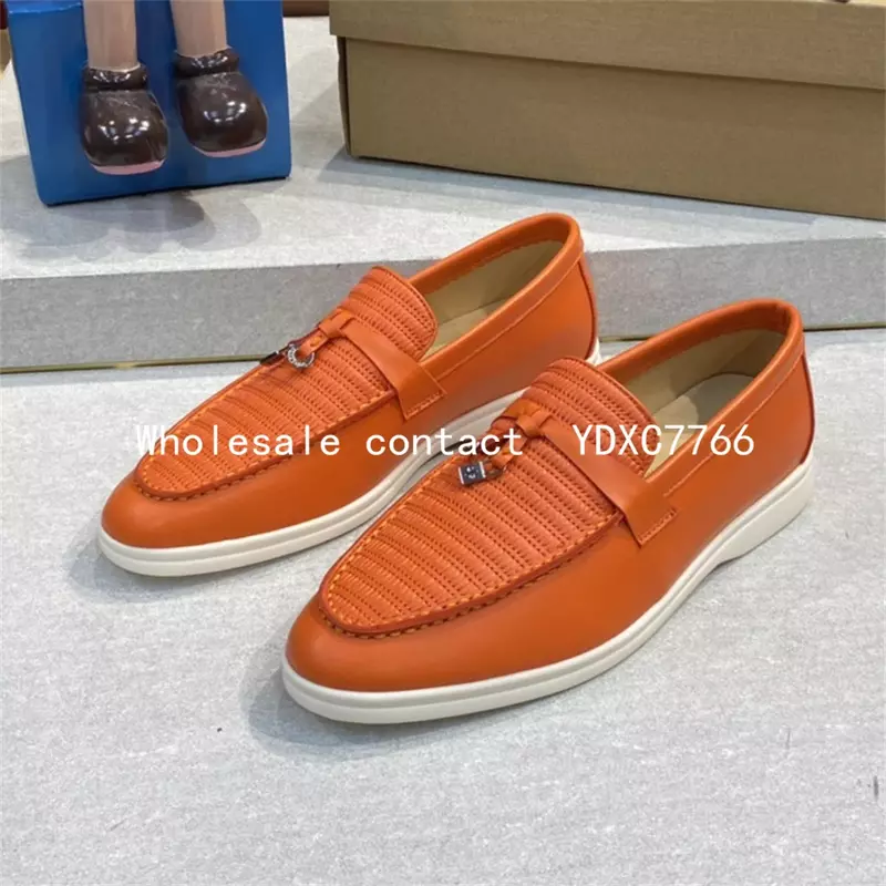 Leather slip cover women's flat bottomed casual shoes metal lock lofook shoes mule summer spring and autumn walking shoes ladies