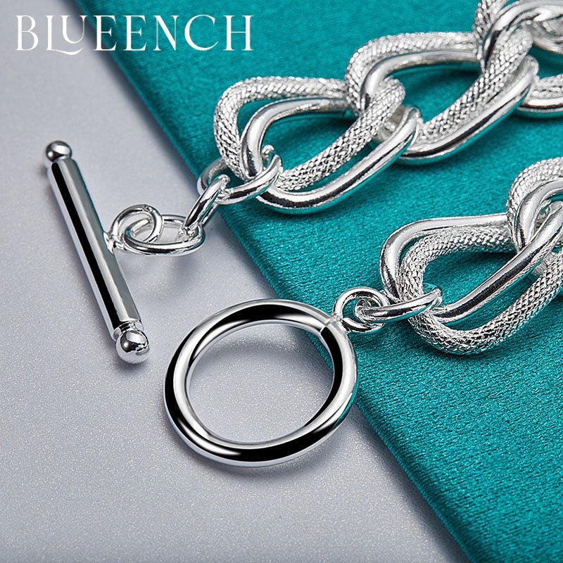 Blueench Gelang Gesper OT Tautan Ganda Perak Murni 925 untuk Wanita Perhiasan Kasual Mode Pesta Malam