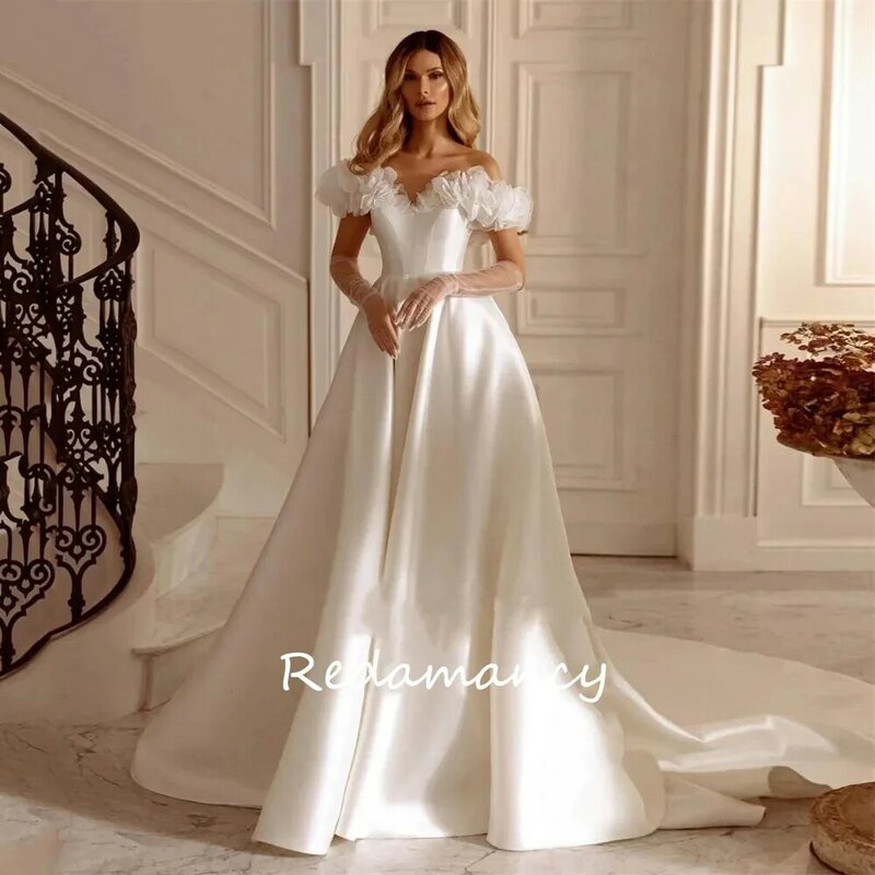 Классическое изысканное свадебное платье Redamancy, свадебные платья с сердечком, 2024 атласное ТРАПЕЦИЕВИДНОЕ ПЛАТЬЕ для торжественной вечеринки, Роскошные платья