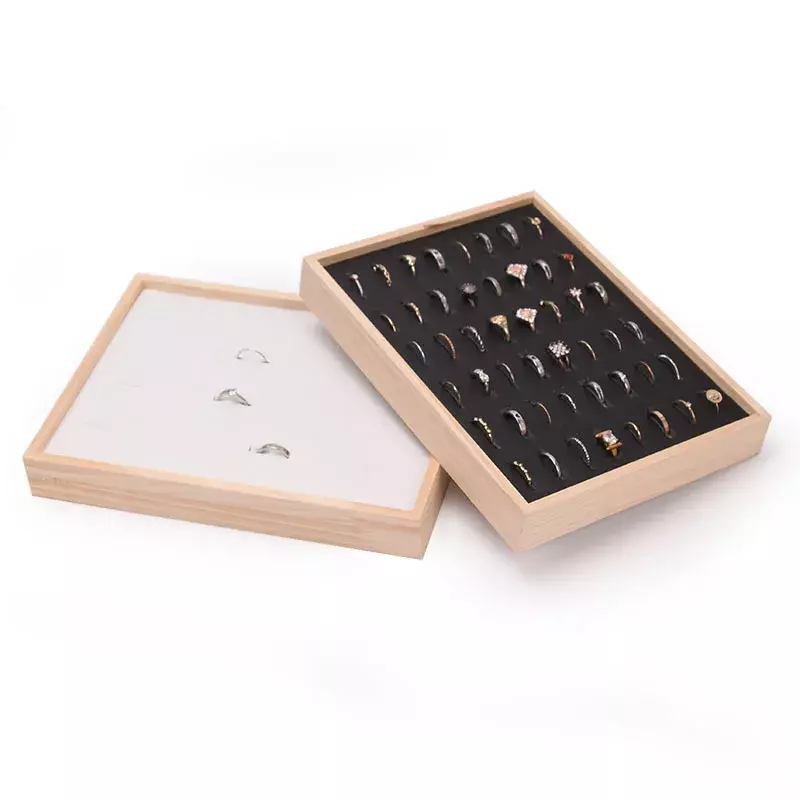 Wood 48 Grids Rings Tray Jewelry Showcase Storage Organizer Ring Display Tray 24*18cm