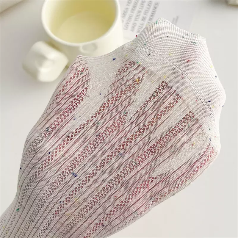 5 Pairs Socks For Women Korean Style New Low Cut Mesh Thin No Show Socks Girl Brew Cotton Color Retro Invisible Socks Breathable