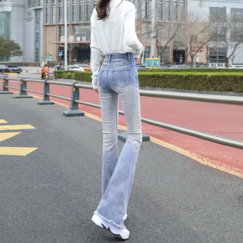 Женские винтажные джинсы-клеш y2k, эластичные узкие брюки с высокой талией в стиле ретро