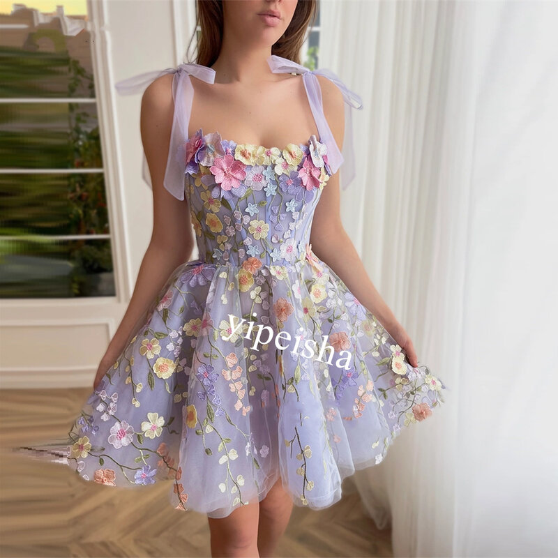  Evening Net Applique Embroidery Quinceanera A-line Sheer Straps Bespoke Occasion Gown Mini Dresses Saudi Arabia