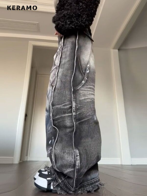 Pantalones vaqueros rectos holgados de pierna ancha para mujer, moda Vintage, pantalones casuales, Jeans de cintura alta Retro de calle alta, Y2K, 2000s