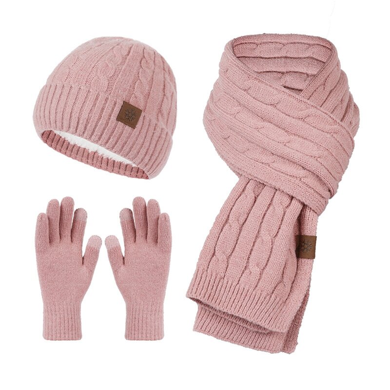 Women Knitted Beanies Cold Hat 3pcs Warm Winter Hat For Women Scarves Cap Scarf Gloves Hats Three Sets
