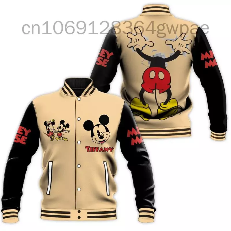 Disney Mickey Baseball Jacket Men's Women's Casual Sweatshirt Hip Hop Harajuku Jacket Loose Varsity Coat Disney Bomber Jacket