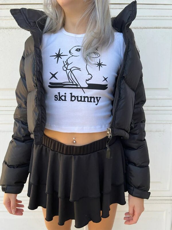 Kaus Bayi Lucu Cetak Grafik Estetika Atasan Crop Grunge Kasual Wanita Antik Pakaian Y2k Punk Streetwear Kaus Peri Gotik