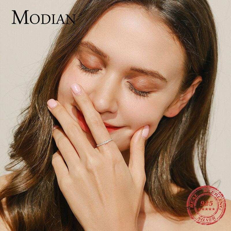 Modian 2021 Настоящее серебро 925 пробы простой квадратный прозрачный CZ Очаровательные золотые кольца на палец для женщин Свадебные обручальные ювелирные изделия