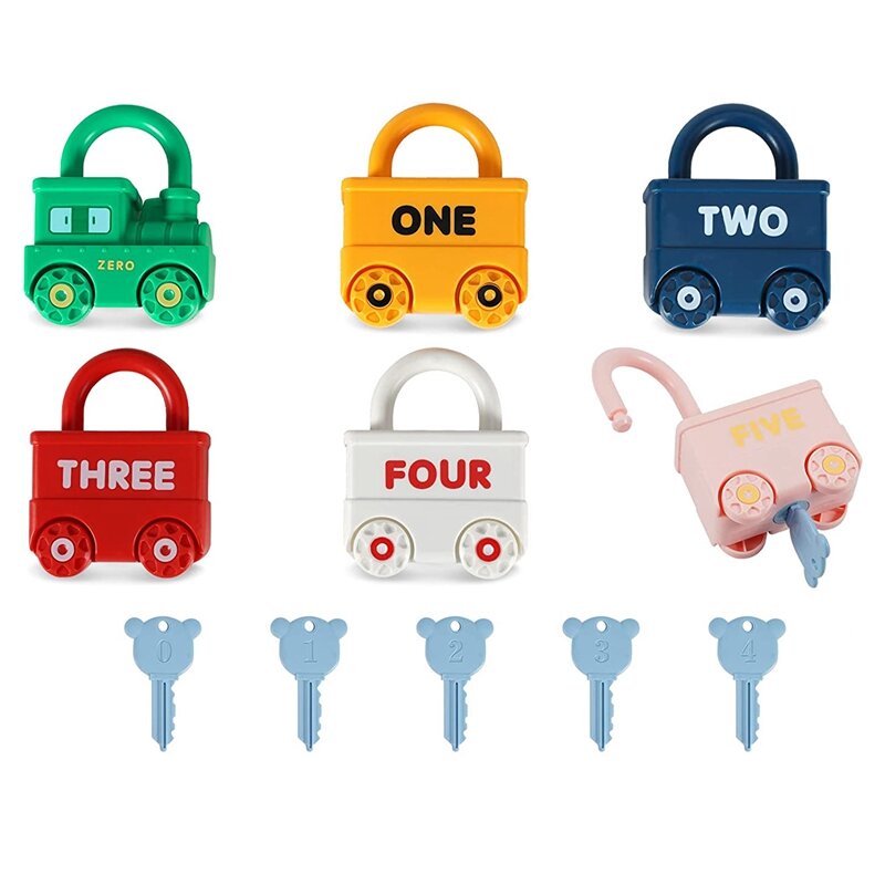 Juego de llaves de coche, juguetes de bloqueo y llave Multicolor con números y nombres de vehículos, juguetes de aprendizaje temprano, 1 Juego