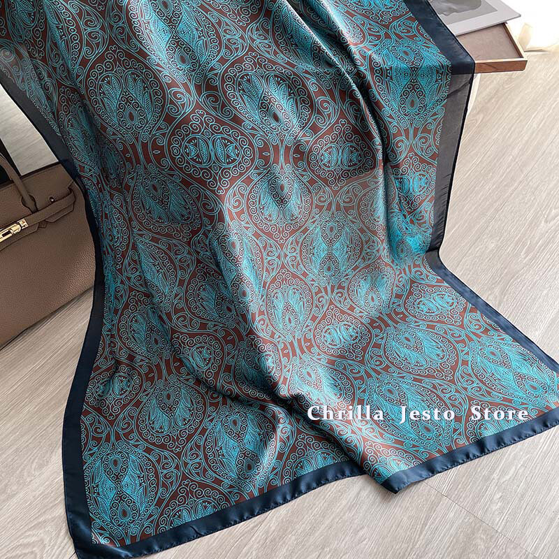 Ladies Fashion Sun Resistant Travel Shawl Printed Soft Long Bandana Foulard Soft Imitated Silk Scarf