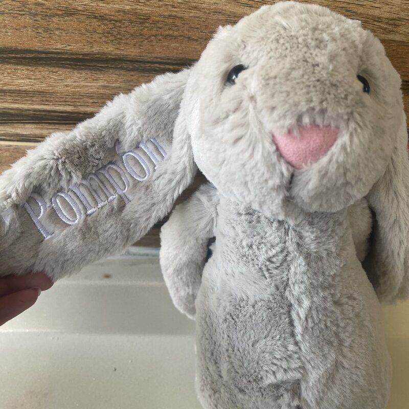 Personalização personalizada de brinquedos de pelúcia Shy Bunny, coelho requintado rosa, bordado nome boneca, Holiday Gift