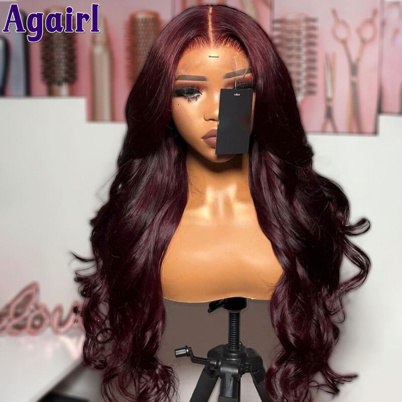 34Inch 13X6 Dark 99J Body Wave Human Hair Wigs for Women Black Burgundy 13X4 Wavy Lace Frontal Wigs Pre Plucked 4X6 Glueless Wig