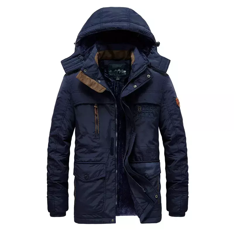 Winter Jacket Men Thick Padded Parka Fleece Liner Coat New Fur Collar Hooded Warm Outwear Male Multi-Pocket Windproof Overcoat