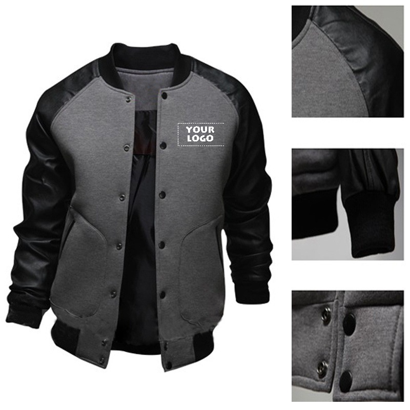 Custom Your Logo Pu Leather Sleeve Men's Patchwork Baseball Jacket Winter Autumn Male Outdoor Coat Streetwear