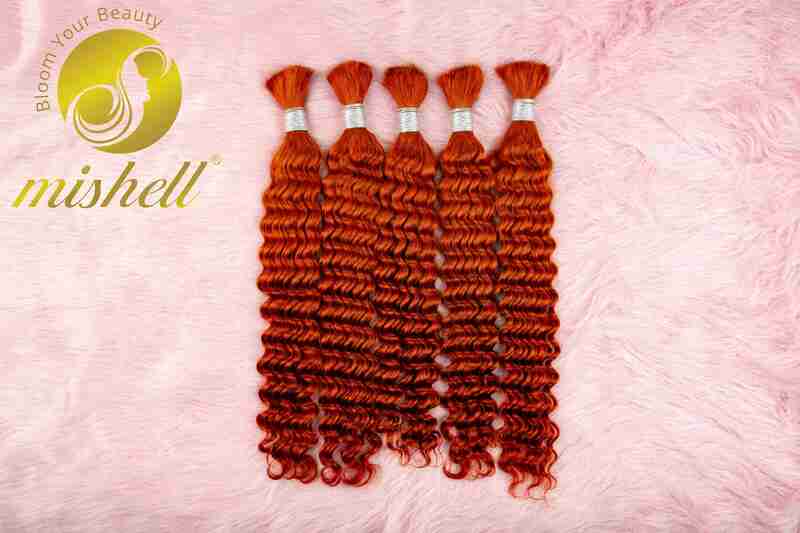 Vingin-Marvenオレンジ人毛バルク、ディープウェーブ、未処理、横糸なし、100% 人間の髪の毛、バルクエクステンション、26インチ、28インチ