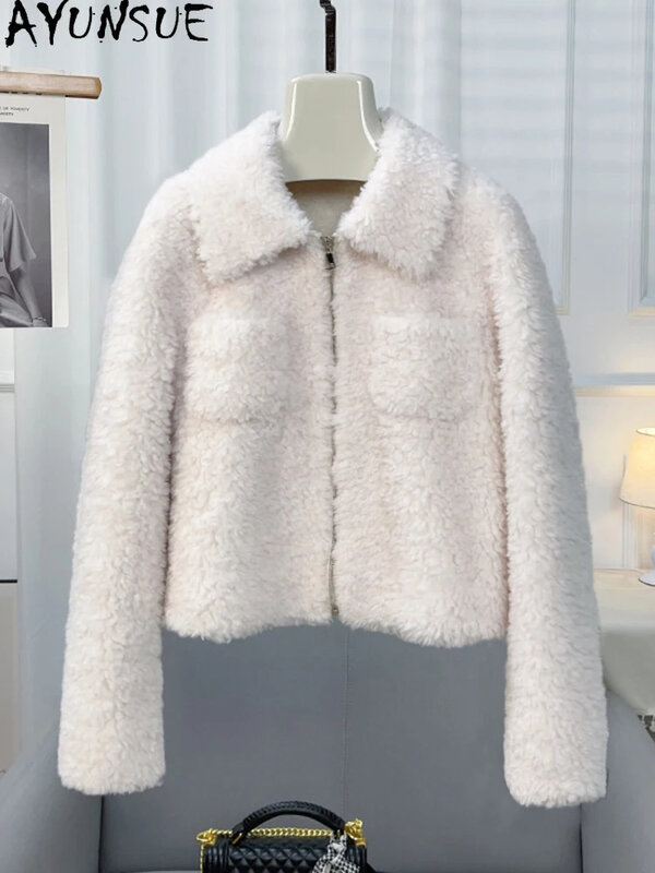 100% AYUNSUE strzyżenie owiec kurtka damska jesienno-zimowa koreańska krótka granulowany wełniany płaszcz damski coulterwears Casaco Feminino