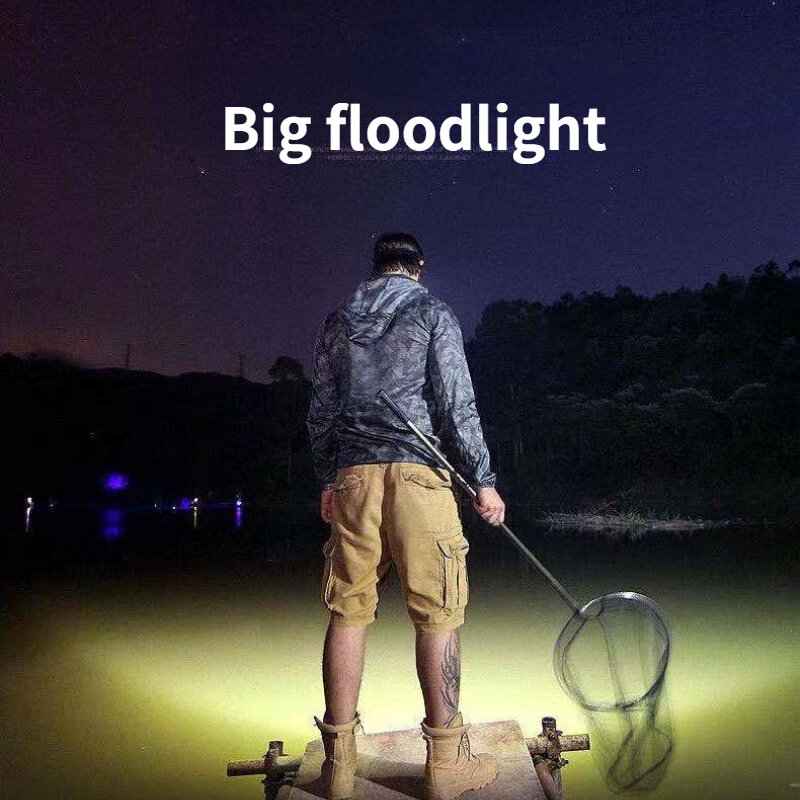 Multifunction ไฟหน้า LED + COB Floodlight Strong Light Beam ไฟหน้า Type-C ชาร์จไฟสำหรับตกปลากลางแจ้งโคมไฟ