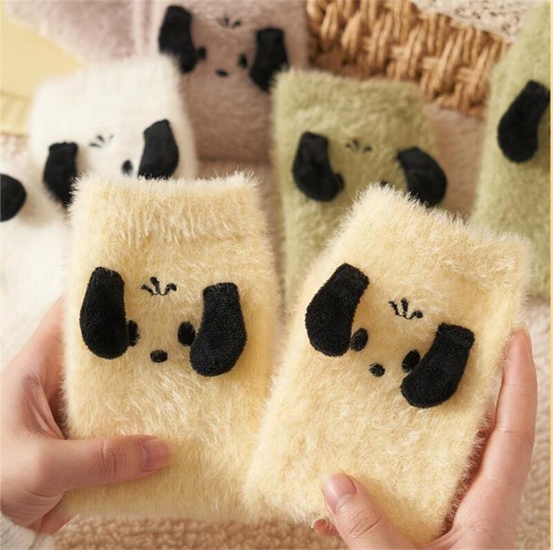 Mink Plush Thickened Socks Winter Warmth Cartoon Expression Plush Short Stocking Fashionable Girls' Cold-proof Home Floor Sox