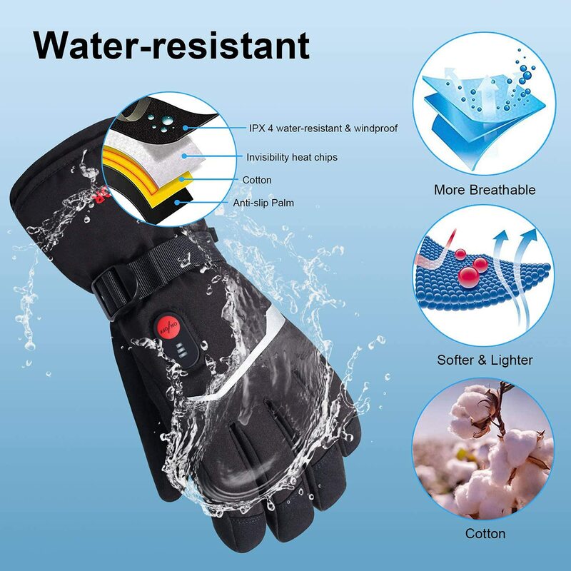 Перчатки с подогревом для мужчин и женщин, зимние грелки для рук с перезаряжаемой батареей и электрическим сенсорным экраном, водостойкие, 7,4 В