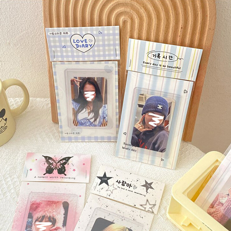 10Set bergaris INS kartu kertas kepala kembali Kpop Photocard pemegang kemasan bahan hadiah DIY Idol foto kartu kecil dekoratif