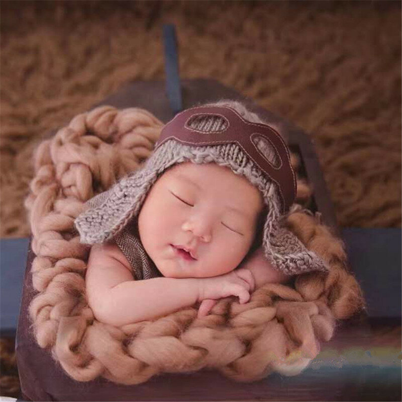 การถ่ายภาพทารกแรกเกิดหมวกถัก Studio Photo Prop อุปกรณ์เสริมเด็กทารก Air Force หมวก0-1Month Fotografia นักบินสไตล์ H