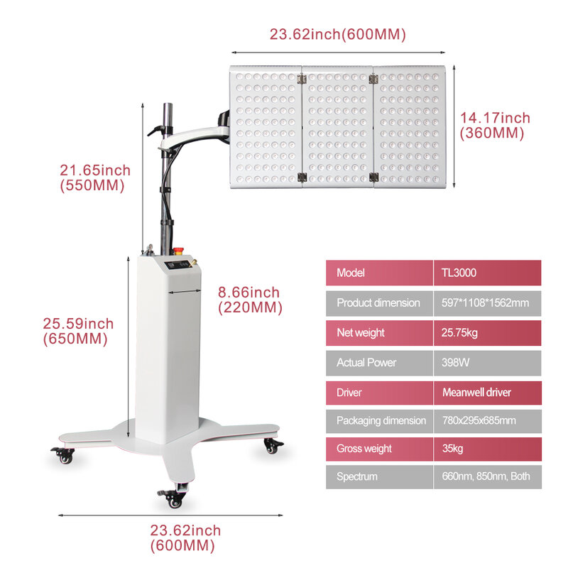 IDEA GROW TL3000 LED Light Therapy Salon Equipment Adjustable Mobile Timing Support Red & Infrared Light Therapy