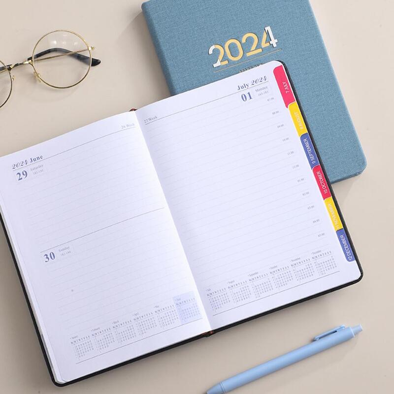 Planificador mensual con cubierta de piel sintética, cuaderno de calendario A5 de 12 meses, 2024 hojas, encuadernación de alambre, pestañas mensuales, Agenda, 155