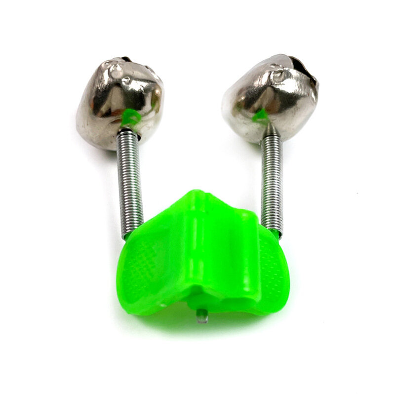 BITE 알람 낚시 알람, 더블 벨, 녹색 금속 알루미늄 플라스틱, 휴대용 낚시 장비, 4.5x2.5x2cm
