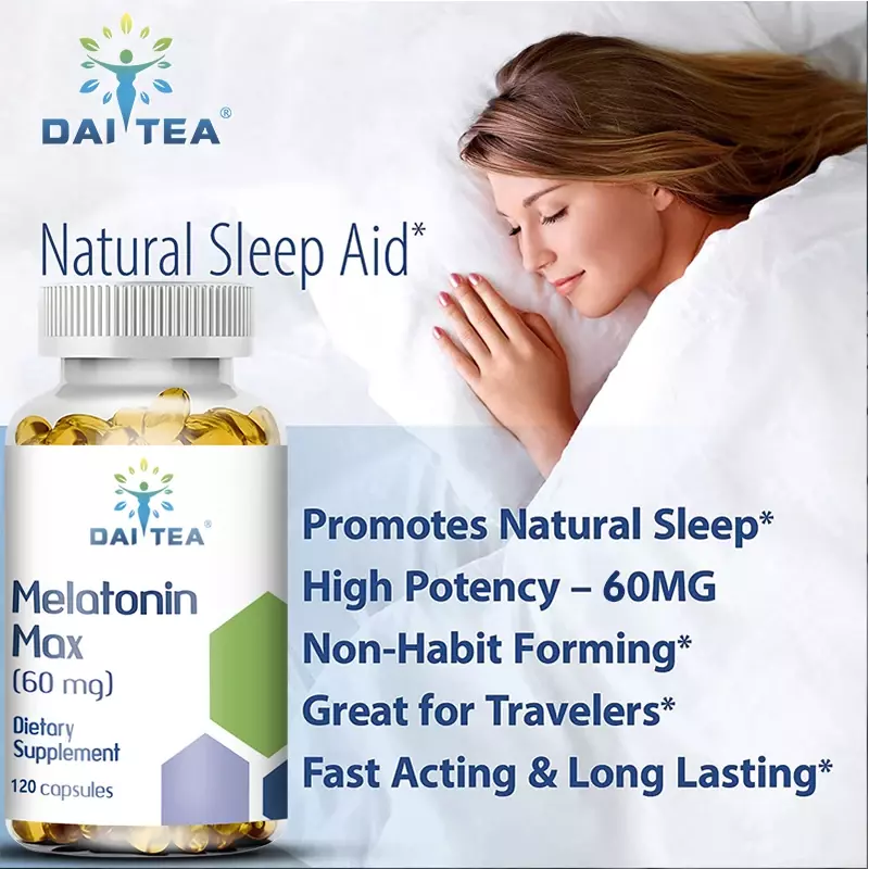 Daitea เมลาโทนินแคปซูลมังสวิรัติ-60มก. ส่งเสริมคุณภาพการนอนหลับสุขภาพตาและลดเวลาตื่น