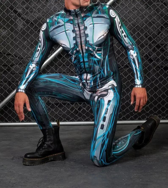 Colorful Machine Muscle Zentai Men Halloween Bodysuit Punk Cosplay Costume Jumpsuit Carnival Party Festival Outfit 2024