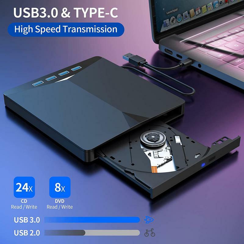 Unidad externa para ordenador portátil, lector de datos, escritor, lector de tarjetas, USB 3,0, unidad de disco tipo C para PC, USB óptico