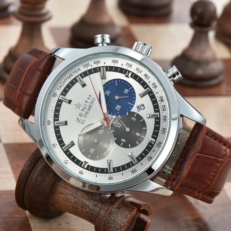 Relógio de quartzo de couro impermeável masculino, Top Zenith, marca de luxo, relógio elegante sem alças, novo, 2022