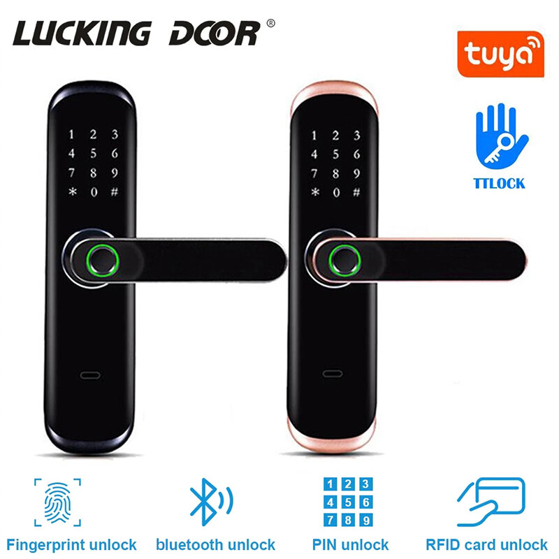 Tuya-インテリジェント電子ロック,アプリまたはttlock,リモートコントロール付き,13.56MHz,指紋付き