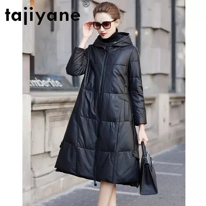 Takiyane – veste d'hiver 2020 en peau de mouton véritable pour femme, manteau Long en duvet de canard blanc, à capuche, modèle TN1335