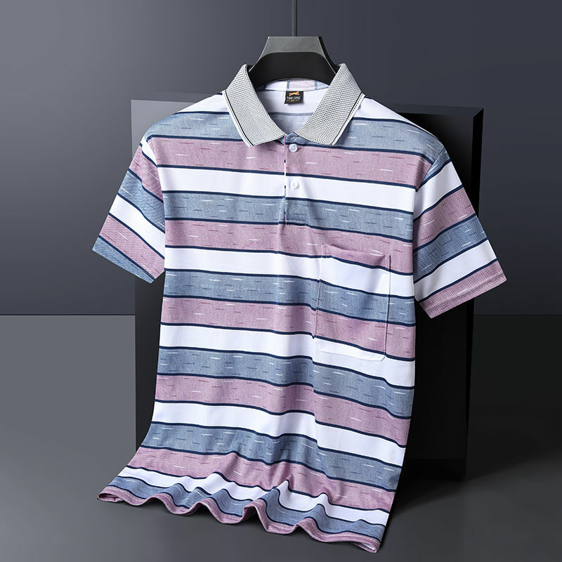 メンズ半袖スクエアカラーTシャツ,上質なメンズシャツ,ストライプポケット,シンプルなボタン,カジュアル,夏