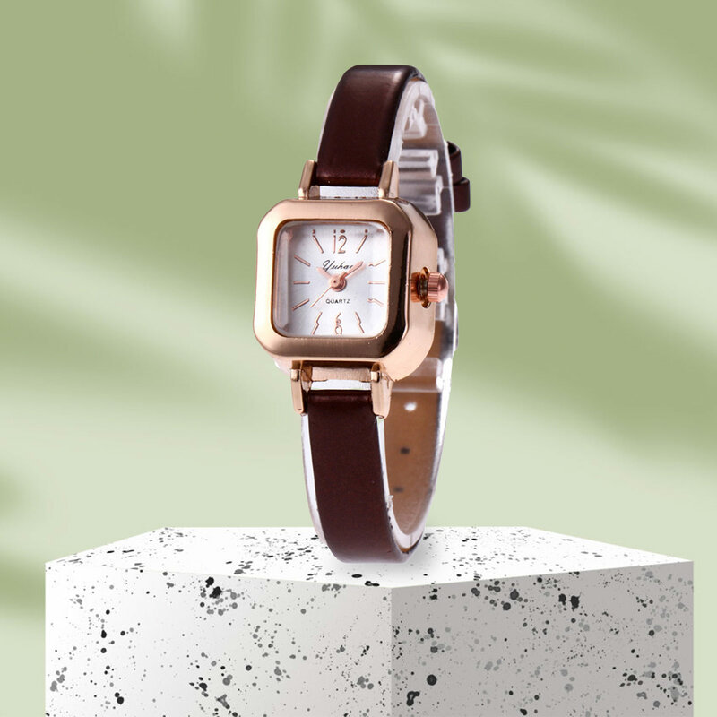 Relógio de quartzo analógico clássico feminino, relógio de pulso quadrado, presente para natal e aniversário