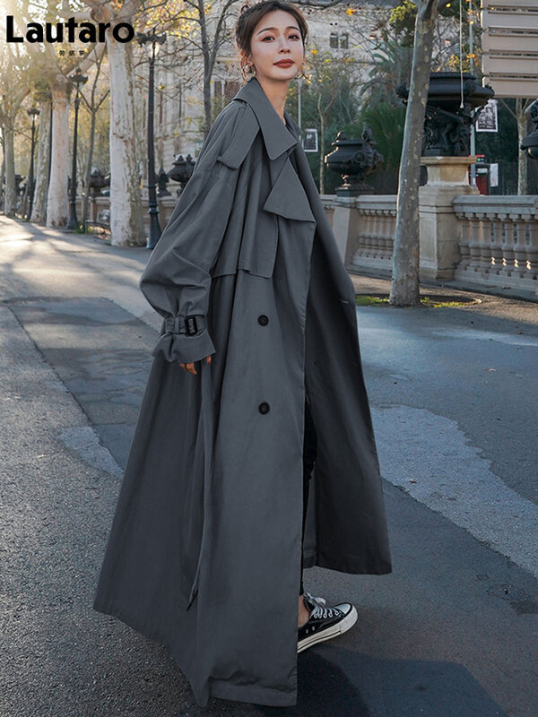Lautaro-gabardina informal de gran tamaño para mujer, abrigo holgado con cinturón y doble botonadura, moda coreana, primavera y otoño, 2022